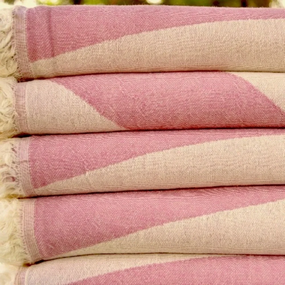 Wonderland Tapestry Curtain Mauve Pink & Ivory Soft 100% Organic Cotton Fringe